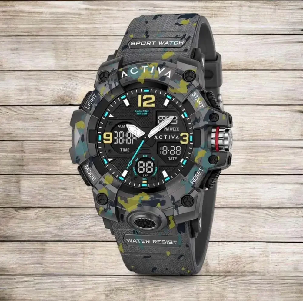 Activa Digital Essentials Men's 49mm Camouflage Grey Analog-Digital Watch